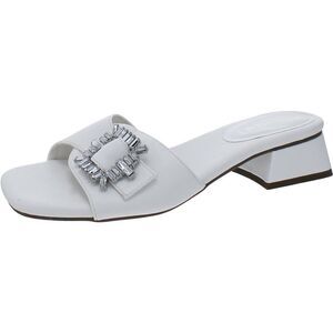 Anne Klein Womens Naomi White Faux Leather Slip-On Slide Sandals Shoes NWOB